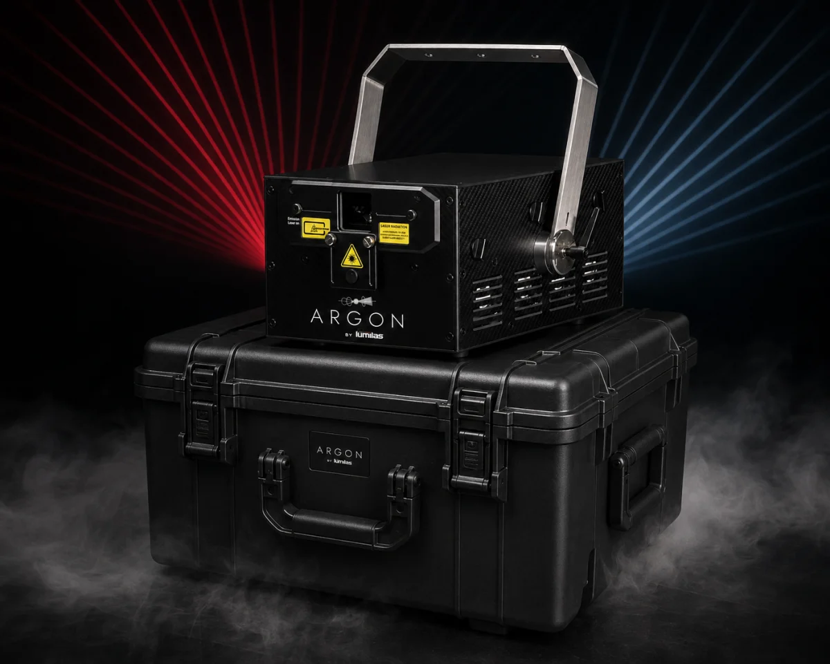 ARGON 25 / housing on a transport case with background laser scenography