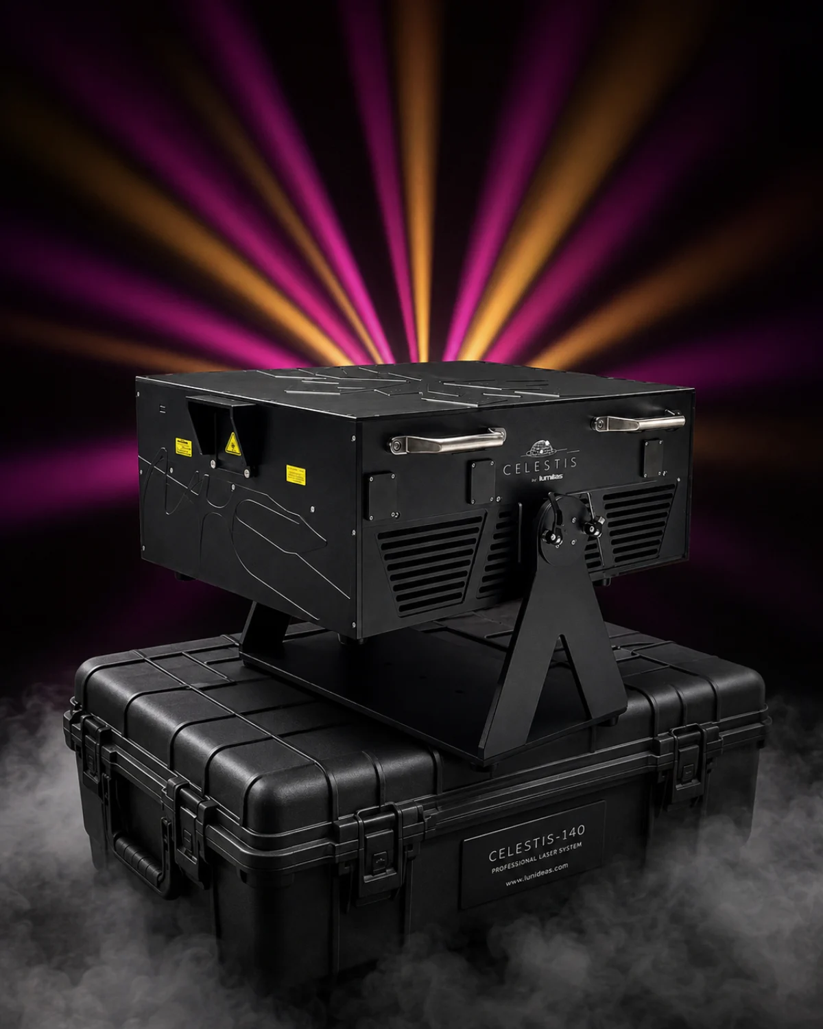 CELESTIS 140 / housing on a transport case with background laser scenography