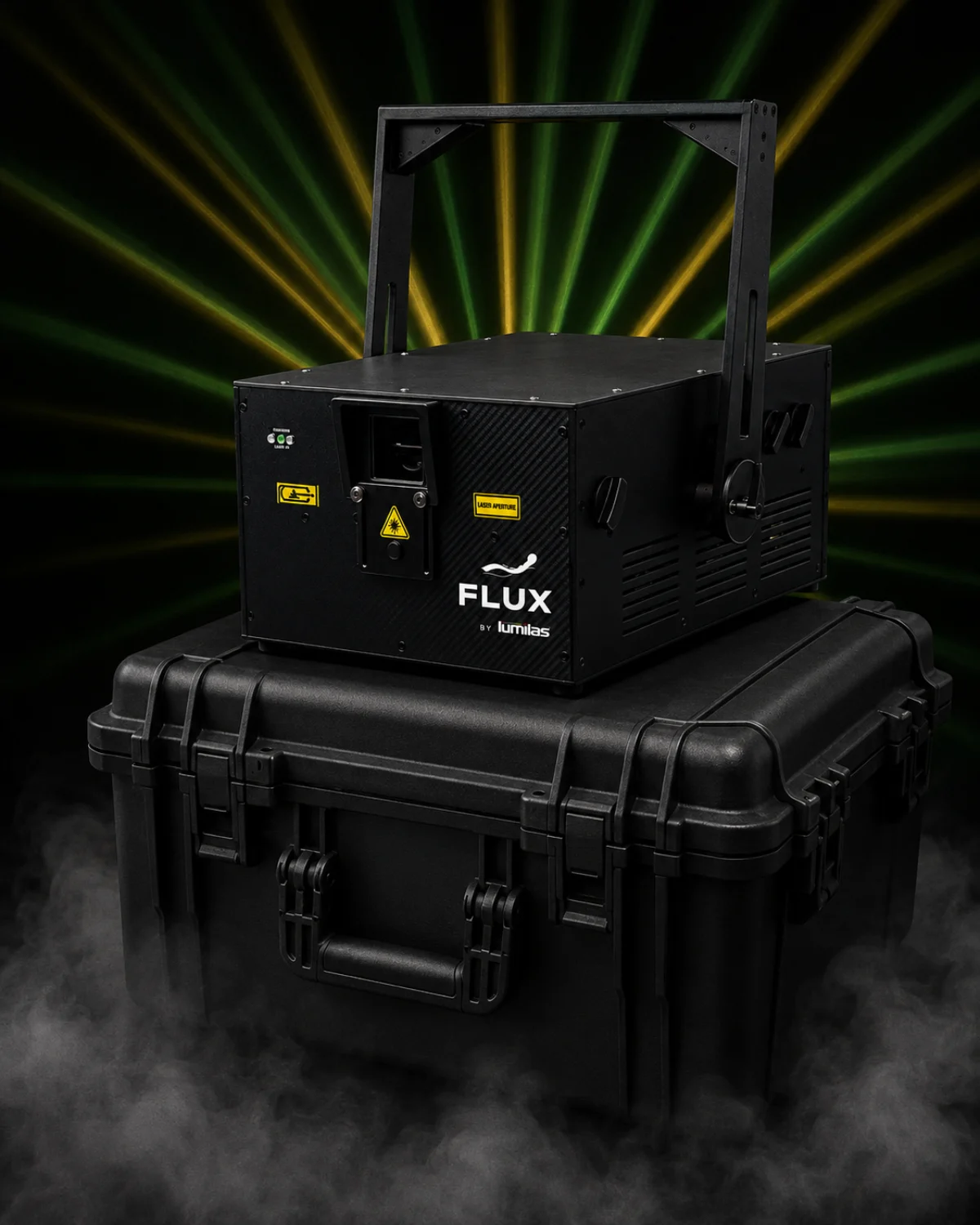 FLUX 45 / housing on a transport case with background laser scenography