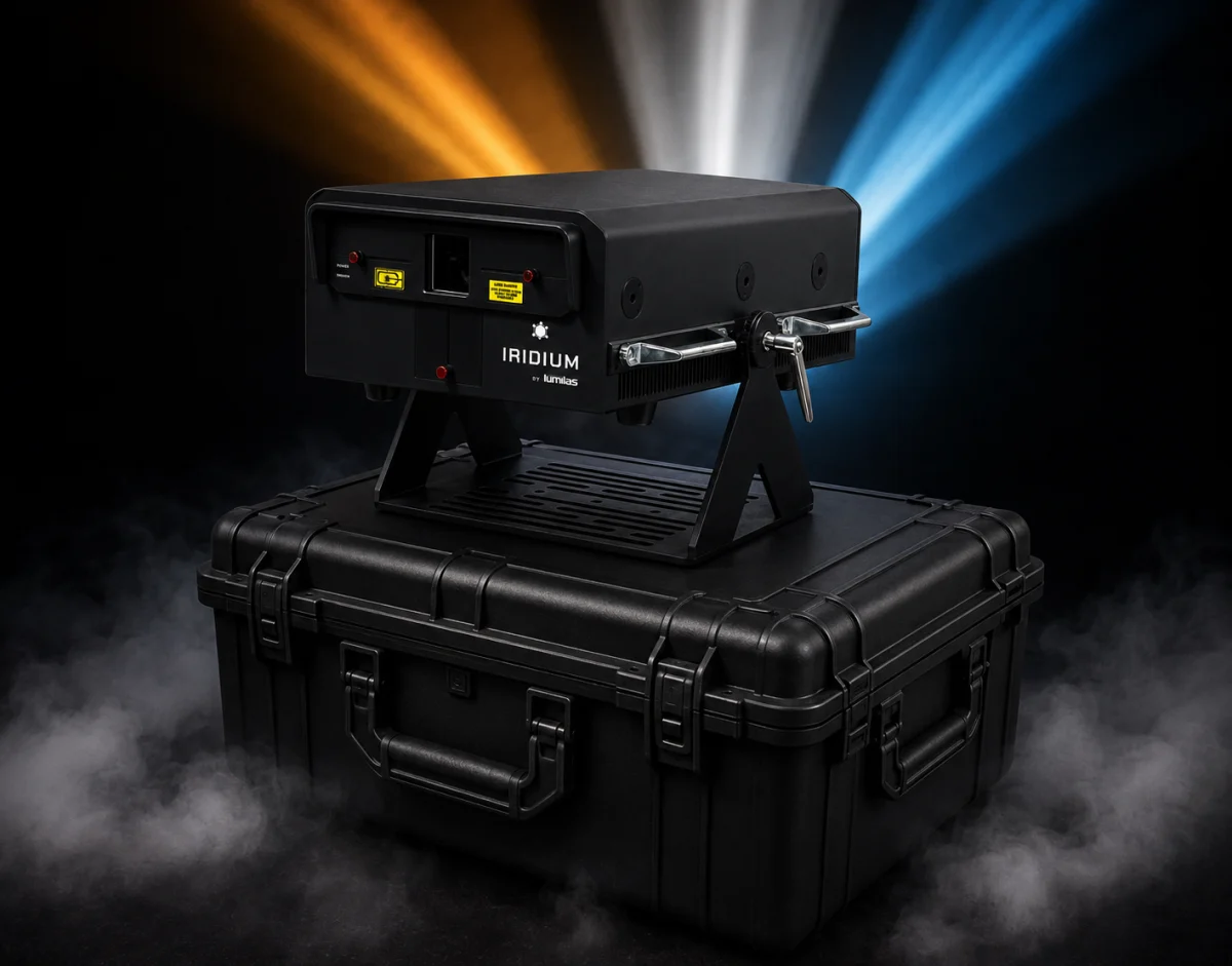 IRIDIUM 100 / housing on a transport case with background laser scenography