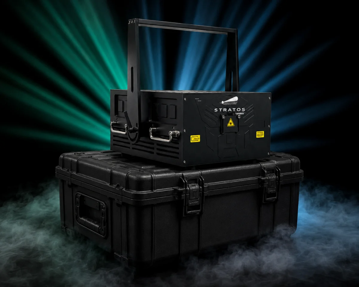 STRATOS 60 / housing on a transport case with background laser scenography